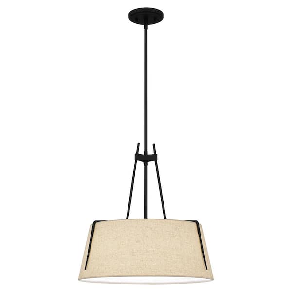 Quoizel Leona 3-Light Matte Black Shaded Pendant Light with Fabric Shades