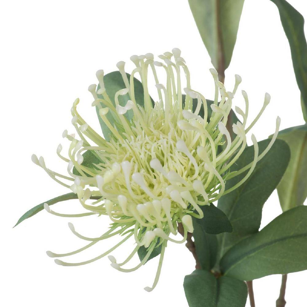Green and Cream Plastic Protea Topiary Stems Set of 6