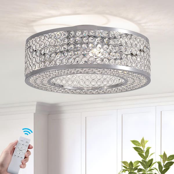 20 in. Indoor Clear Crystal Chrome Caged Ceiling Fan with Light and Remote for Bedroom Dining Room