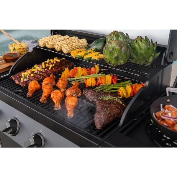 4 Burner with Side Burner Propane Gas Grill in Black