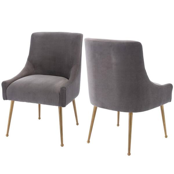 sumyeg NewStyle Gray Velvet Accent Arm Chair Side Chair with Gold Legs
