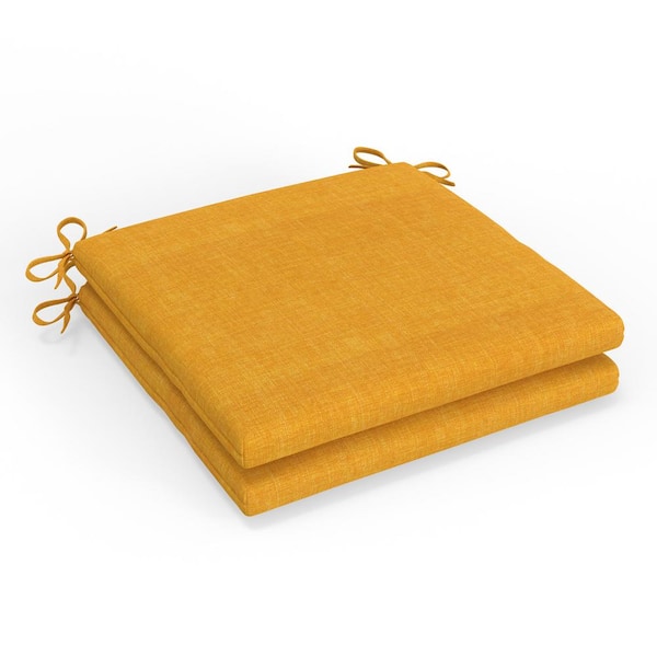 Pillow Perfect Solid Twill 20 in W x 3 in H Square Outdoor Chair Pad Cushion with Ties 2-Count in Yellow Splash