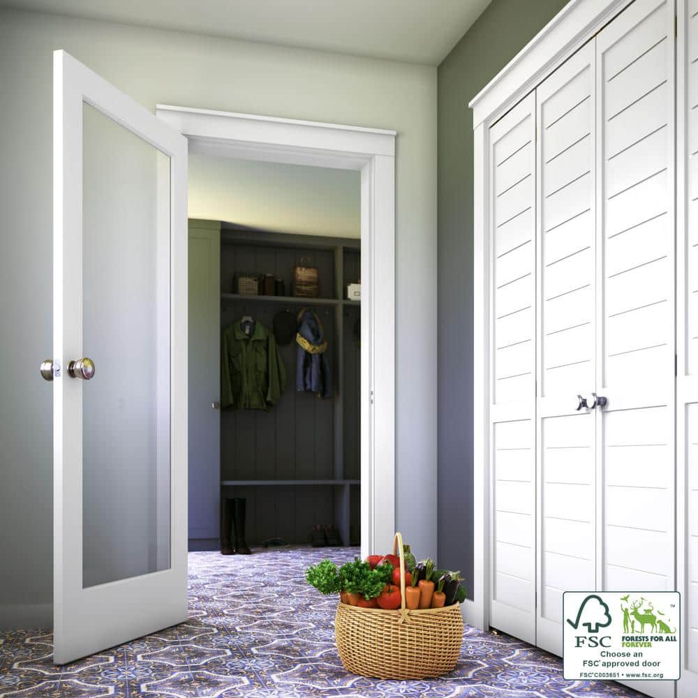 32" x 80" White Solid Pine French Door with Clear Glass