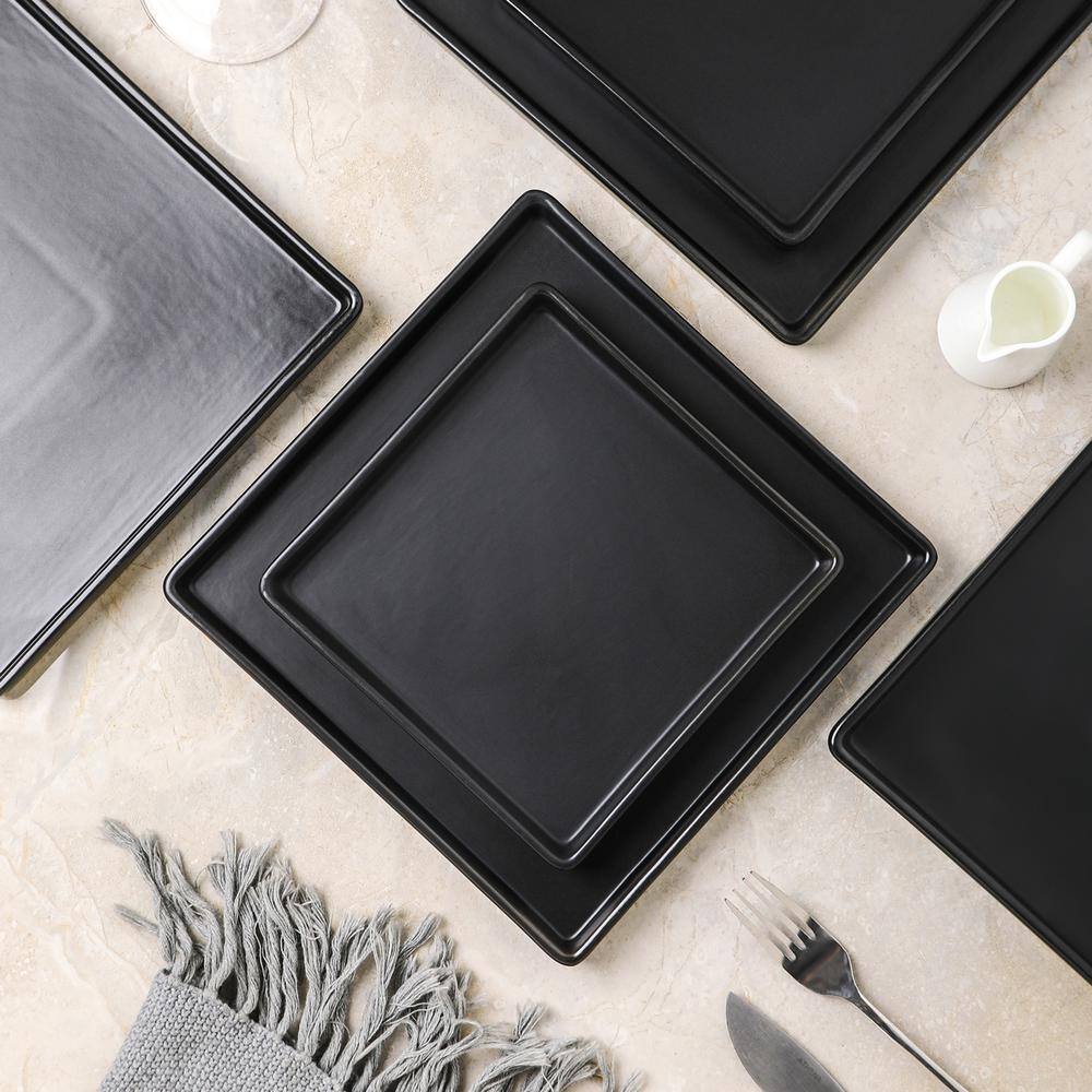 Black Matte Square Ceramic Salad Plates, Service for 8