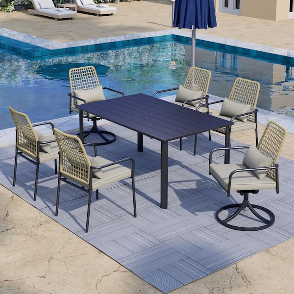 Anmutig 7-Piece Metal Outdoor Dining Set with Gray Cushion