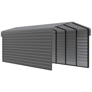 10 ft. W x 29 ft. D x 9 ft. H Charcoal Galvanized Steel Carport with 2-sided Enclosure