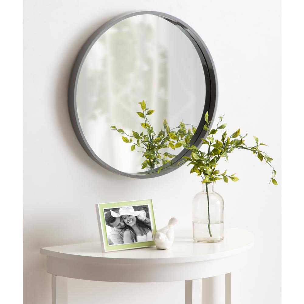 Travis 22" Gray Round Wood Wall Mirror