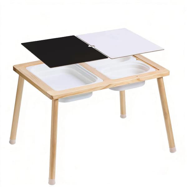 Sensory Table for Toddlers, Kids Activity Table with 3 Foldable Storage Bins and Double-Sided Board, Play Sand, Wooden