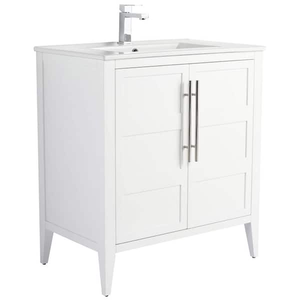 Leafside 30 in. Freestanding White Bath Vanity with White Ceramic Sink Top Assembled