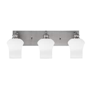 Albany 23.5 in. 3-Light Brushed Nickel Vanity Light with Clevelend White Linen Glass Shades