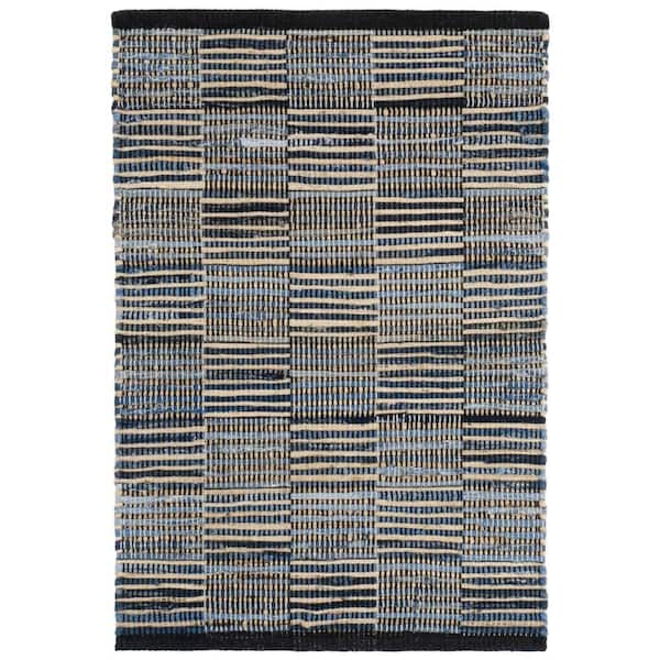Denim Rag Gridwork Handwoven Cotton Blue 9 ft. x 12 ft. Indoor Area Rug