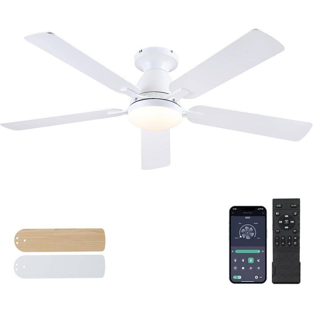 52 in. White Low Profile Ceiling Fan with Lights, Flush Mount, Dimmable LED, Reversible DC Motor, Remote/APP Control price history on PriceWatchPro