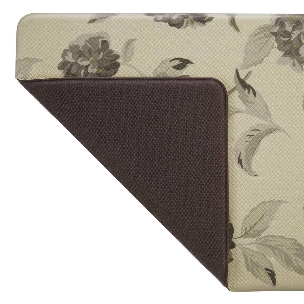 Light Gray Floral PVC Anti-Fatigue Kitchen Mat, 48" x 17.5"