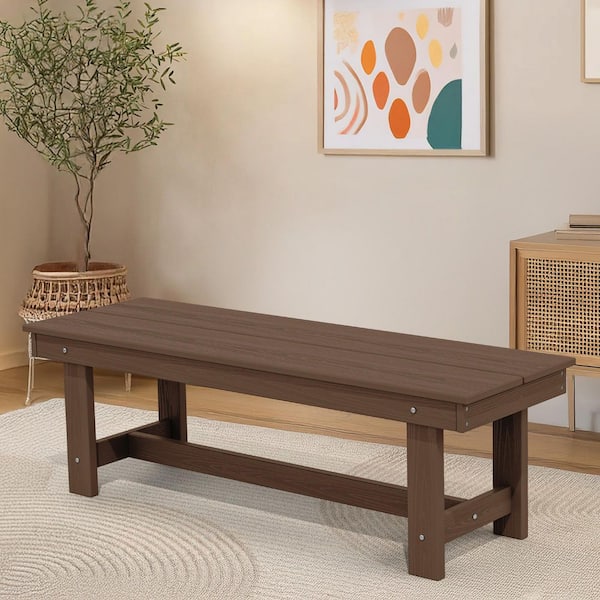 JEAREY 56.3 in. W Outdoor Patio HDPE Plastic All-Weather Resistant Ottoman Backless Dining Bench in Brown