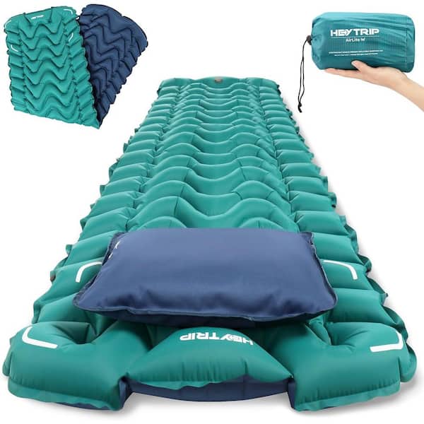 Unbranded Single Ultralight Sleeping Pad with Detachable Pillowcase, Fast Inflatable for Camping and Hiking in Naval Blue