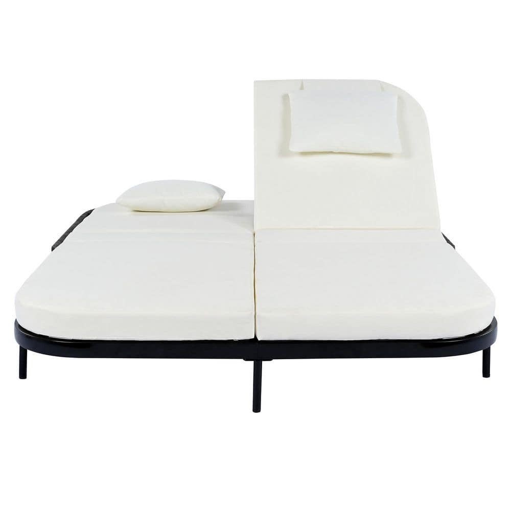 Black Metal Patio Outdoor Day Bed with Removable Beige Cushion, 5-Position 