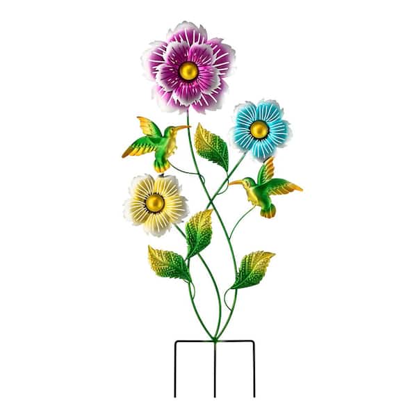 34 in. H Garden Flower and Hummingbird Yardstake