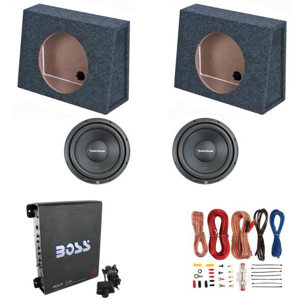 Rockford 10 in. Subwoofers (2-Pack) and 10 in. Sub Boxes (2-Pack) and 1100-Watt Amp and Wire Kit