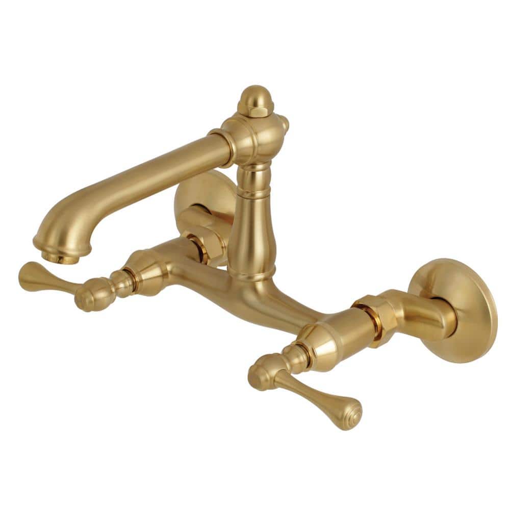 Kingston Brass English Country 2-Handle Wall-Mount Standard Kitchen Faucet  in Brushed Brass HKS7227BL