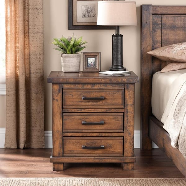 Polibi Rustic 3-Drawer Reclaimed Solid Wood Framhouse Nightstand (24 in. W x 17 in. D x 25.6 in. H)