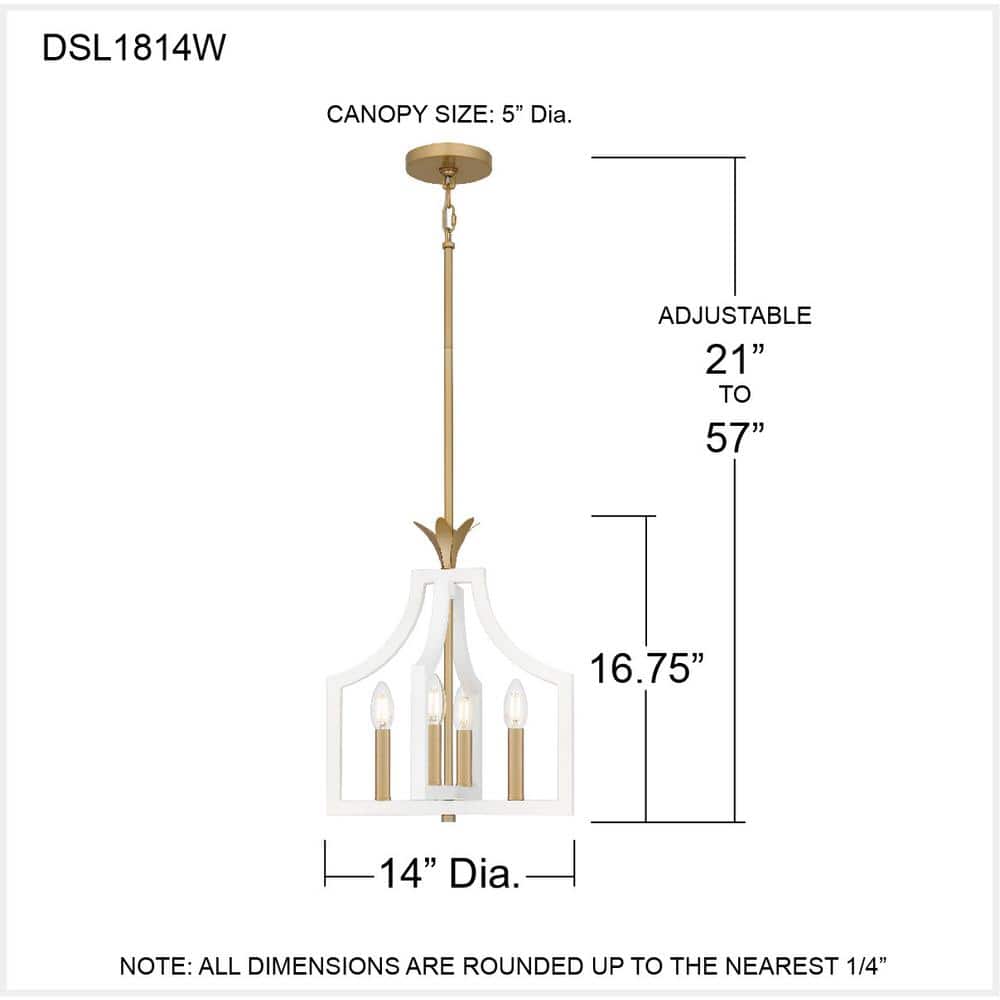 Matte White and Gold 4-Light Pendant Ceiling Light