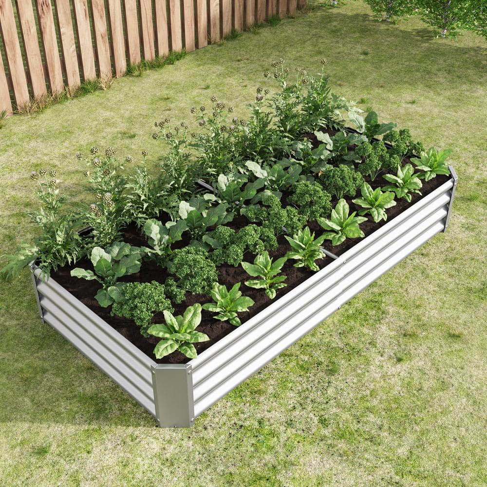 Silver Galvanized Metal Rectangular Raised Garden Bed, 6 x 3 x 1FT