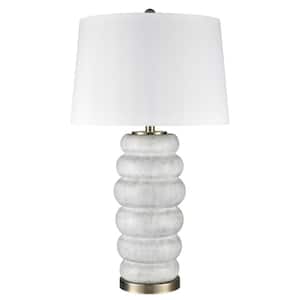 Lizzie 31 in. White Washed, Brushed Brass, White Gourd Task and Reading Table Lamp for Living Room w/White Linen Shade