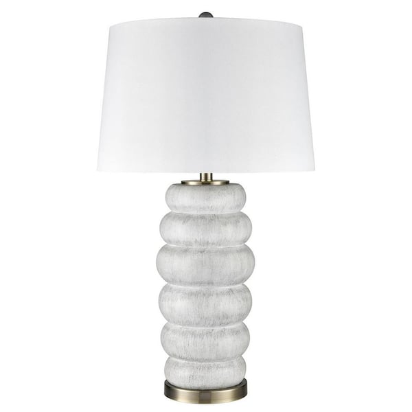 StyleCraft Lizzie 31 in. White Washed, Brushed Brass, White Gourd Task and Reading Table Lamp for Living Room w/White Linen Shade
