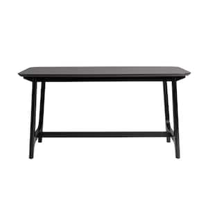 Modern Outdoor Dining Table with Solid Wood Base, 4-6 Seats and Natural Looking Veneer Table Top, Black