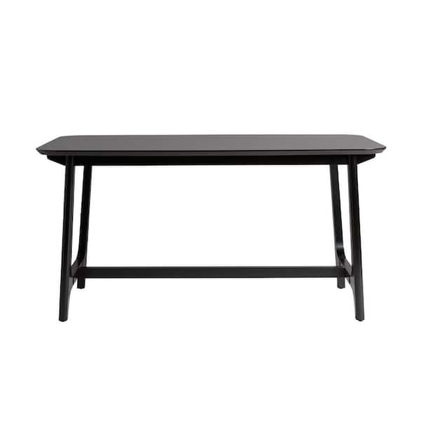 ITOPFOX Modern Outdoor Dining Table with Solid Wood Base, 4-6 Seats and Natural Looking Veneer Table Top, Black