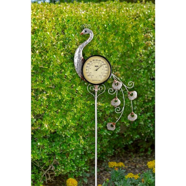 Poolmaster Peacock Outdoor Thermometer Garden Stake and Backyard Decor  54581 - The Home Depot