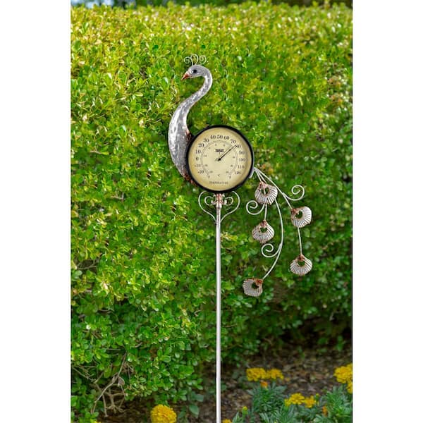 Poolmaster Peacock Outdoor Thermometer Garden Stake and Backyard Decor