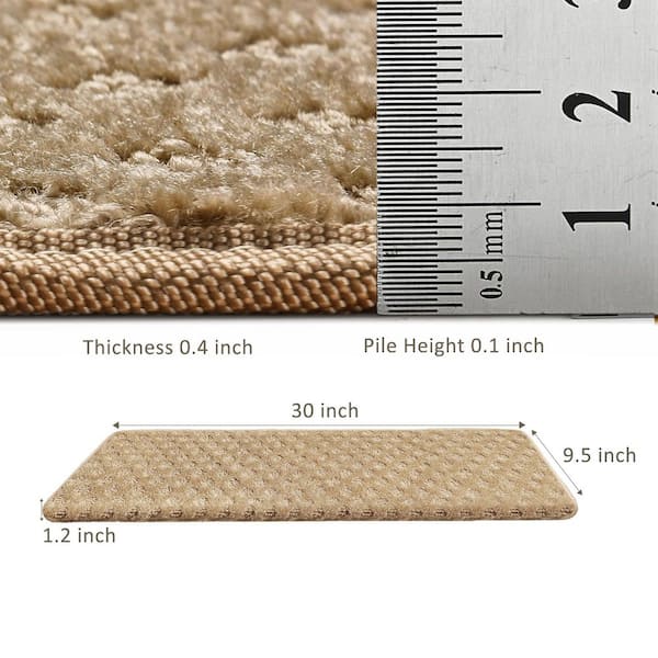 Bullnose Khaki Mini Diamond Trellis 9.5 in. x 30 in. x 1.2 in. Polypropylene Carpet Stair Tread Cover Rug Mat Set of 12