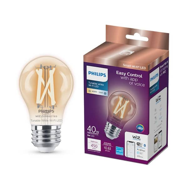 Philips 40-Watt Equivalent A15 Smart Wi-Fi LED Tuneable White Light Bulb  Powered by WiZ with Bluetooth (4-Pack) 567222 - The Home Depot