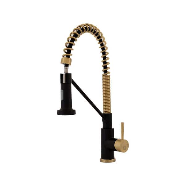 S STRICTLY KITCHEN + BATH Monash Single Handle Pull-Down Sprayer Kitchen Faucet in Matte Black and Brushed Brass