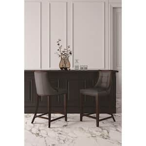 Fifth Ave 26 in. Pebble Grey Beech Wood Counter Height Bar Stool with Faux Leather Seat (Set of 2)