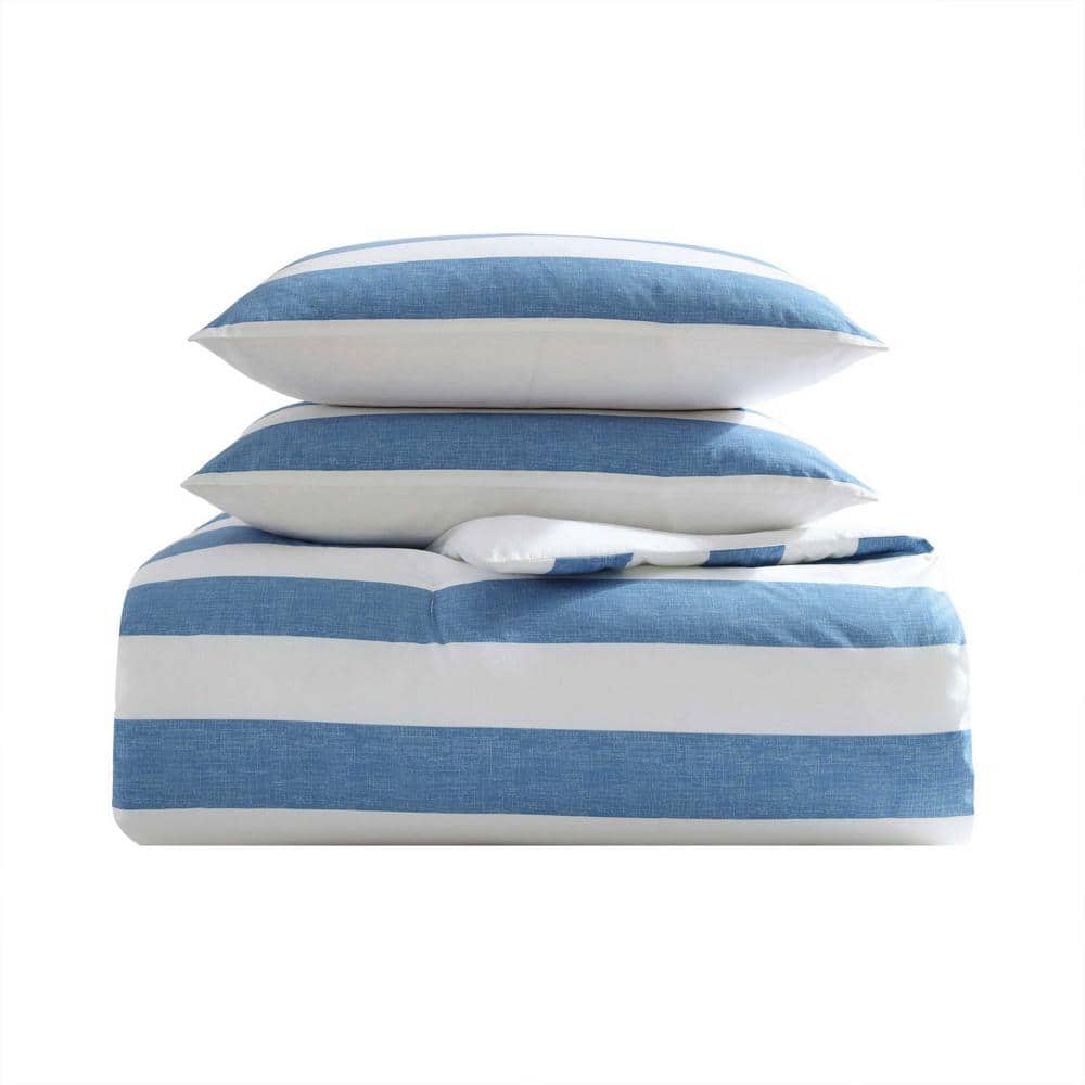 Blue and White Cotton Full Duvet Cover Set with Shams