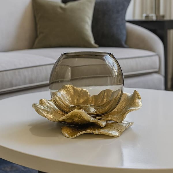 Gold Decorative Handmade Aluminum and Glass Round Bowl