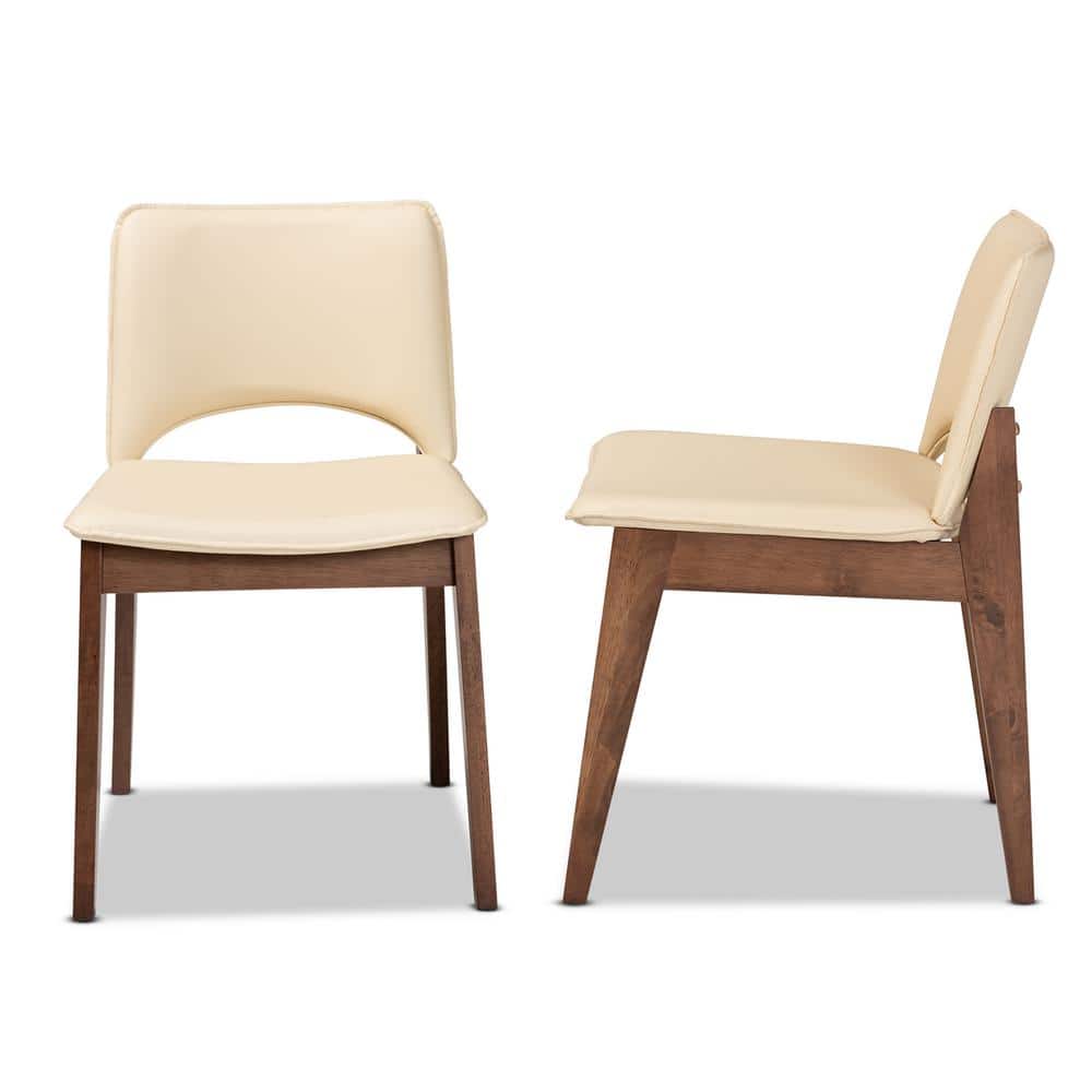 High Back Beige Faux Leather and Cane Wood Arm Chair