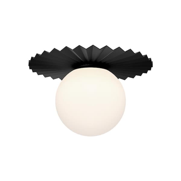 ALORA MOOD Plume 14 in. 1 Light 60-Watt Matte Black/Opal Matte Glass Flush Mount