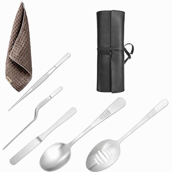 6-Piece Silver Stainless Steel Culinary Plating Tool Set with Titanium Finish, Tweezers and Spatulas Kit