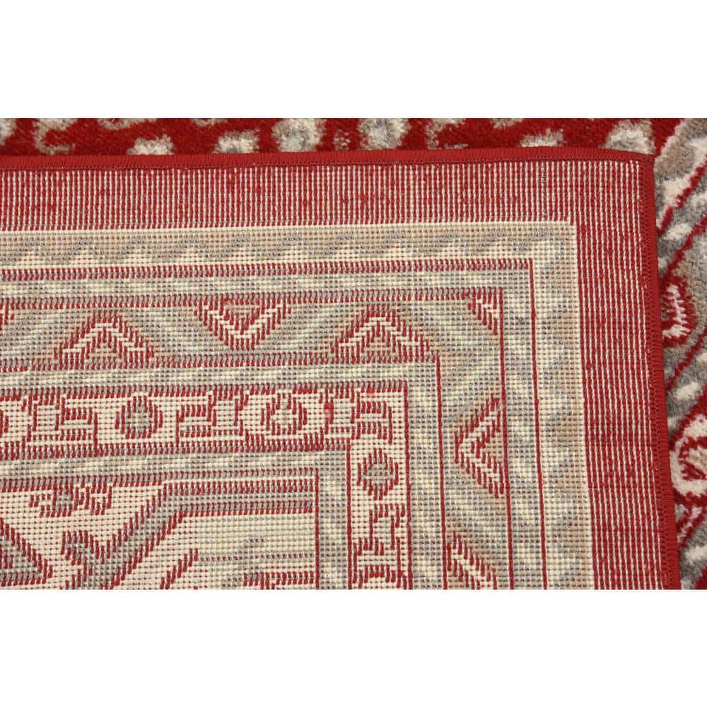 Red and Ivory Rectangular Synthetic Woven Area Rug