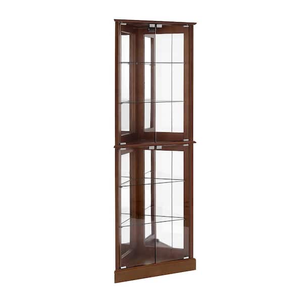 XUJMK 26 in. W x 13 in. D x 72 in. H Brown Linen Cabinet, Corner Curio Dispaly Cabinet with Lights, Adjustable Glass Shelves