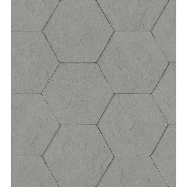 Advantage 57.8 sq. ft.Bascom Dark Grey Stone Hexagon Strippable Wallpaper Covers