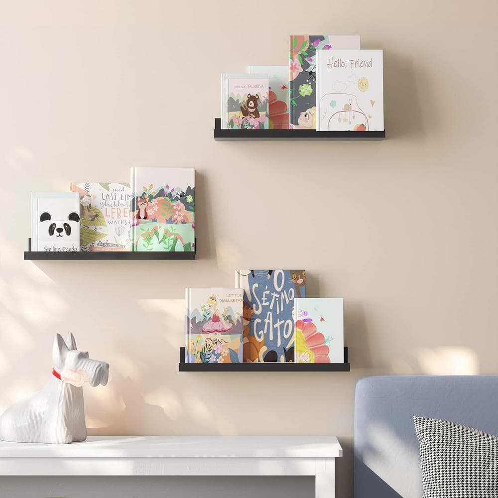 2 in. H x 15 in. W x 3.9 in. D Black Decorative Wall Shelf Set of 3