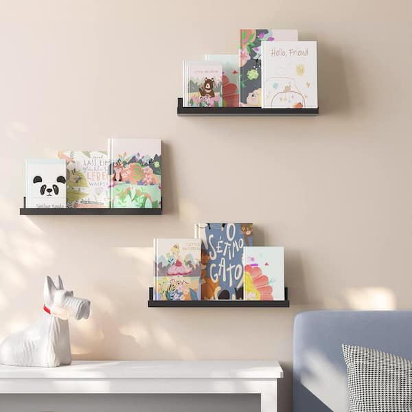 Cubilan 2 in. H x 15 in. W x 3.9 in. D Black Decorative Wall Shelf Set of 3