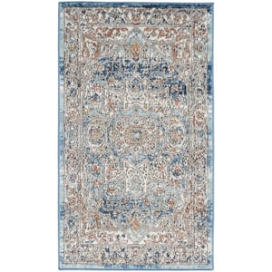 Concerto Ivory/Blue doormat 2 ft. x 4 ft. Persian Medallion Traditional Kitchen Area Rug