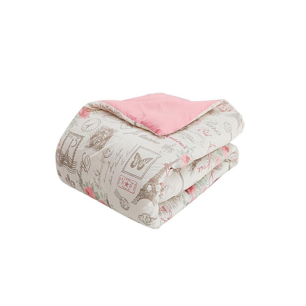 Full Pink Microfiber Reversible Parisian Comforter Set