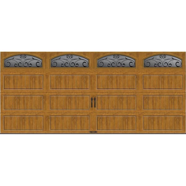 Clopay Gallery Steel Long Panel 16 ft x 7 ft Insulated 6.5 R-Value Wood Look Medium Garage Door with Decorative Windows