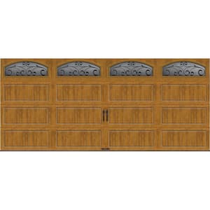 Gallery Steel Long Panel 16 ft x 7 ft Insulated 18.4 R-Value Wood Look Medium Garage Door with Decorative Windows